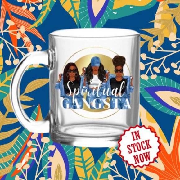 12oz Clear Glass Im Just Out Here Trusting GOD Coffee Mug - Picture 5 of 5